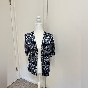 Talbots Lattice Print Cardigan sz M EUC in navy/wht